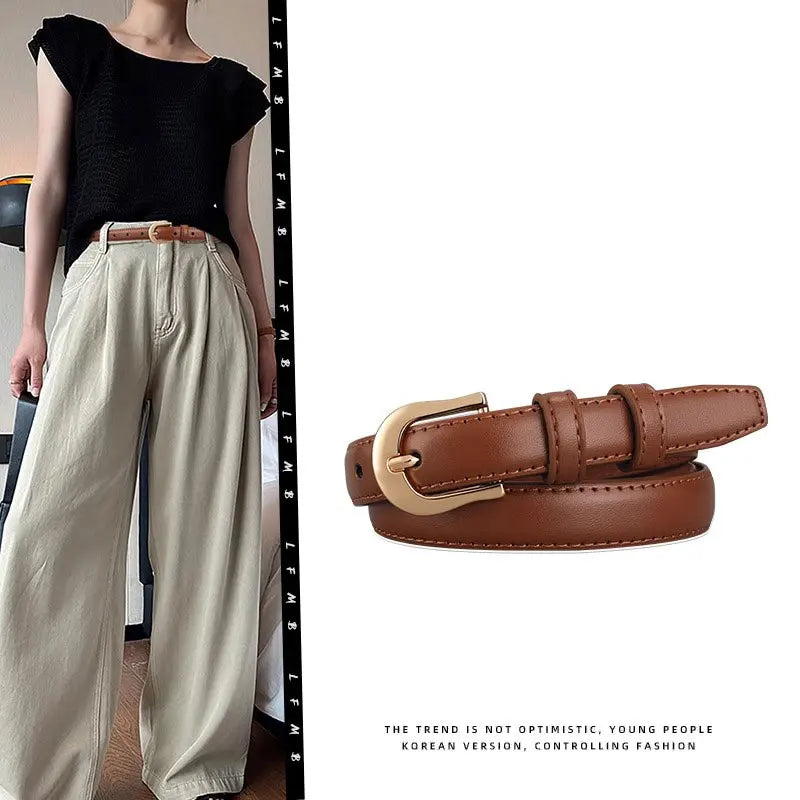 Belt Summer Brown Belt with Fine Matching Western Pants Simple and Versatile Belt 2024 New Fashion Decoration