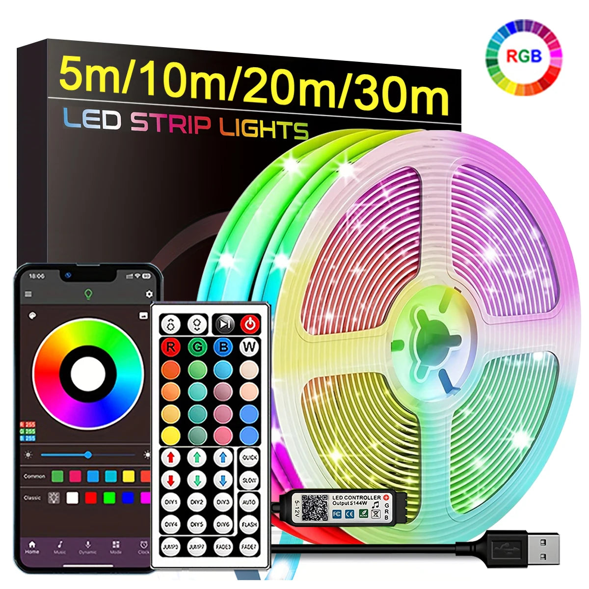 RGB Led Strip Lights 5m 10m 20m 30m Led Room Light for  Bedroom Decoration
